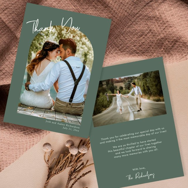 Convite Obrigado de casamento moderno e verde da arca mini (Criador carregado)