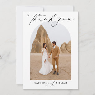 Convite Obrigado de Foto Simples de Casamento Negro e Bran