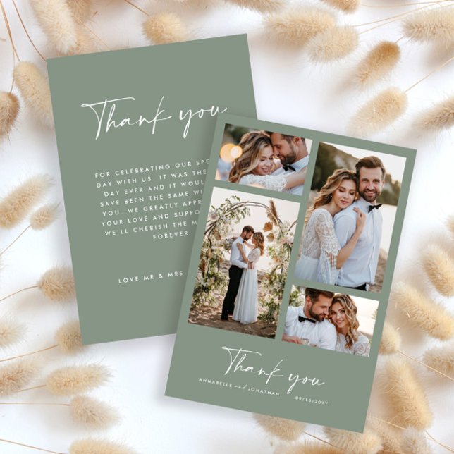 Convite Obrigado de fotos moderno de casamento você sage v (Criador carregado)
