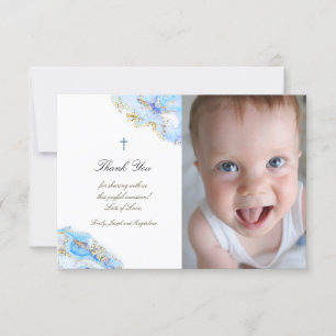 Convite Obrigado do batismo, seu mármore azul