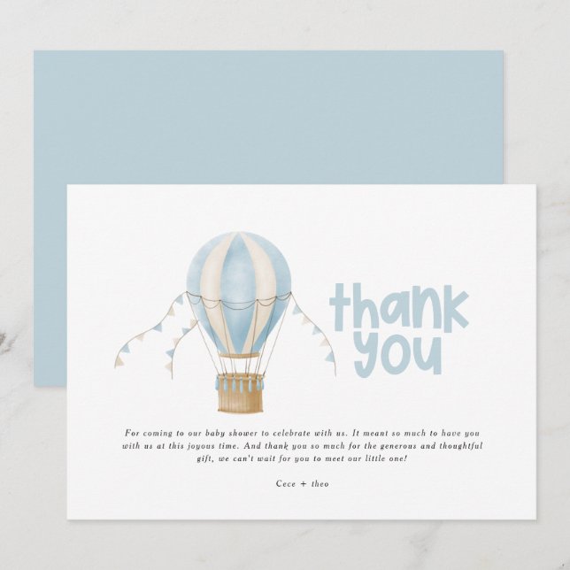 Convite obrigado do chá de fraldas seu balão de ar quente  (Frente/Verso)