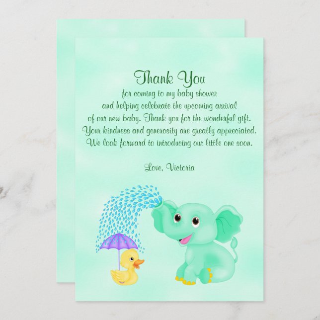 Convite Obrigado do chá de fraldas você elefante do ponto (Frente/Verso)