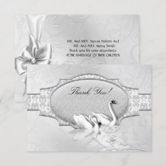 Convite Obrigado Elegante Casamento Cisnes Prata e Branco
