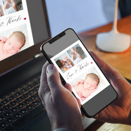 Convite Obrigado elegante de colagem fotográfica do bebê r