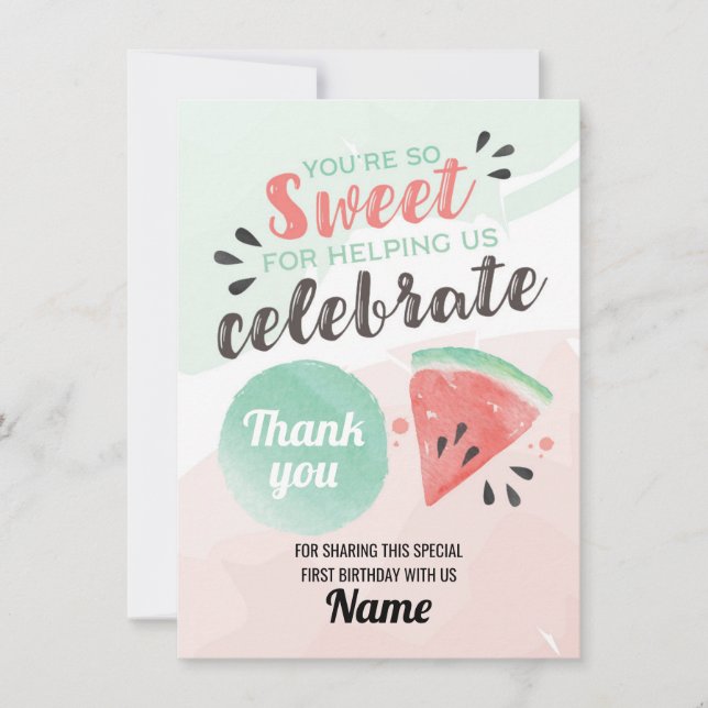 Convite Obrigado, em um Melon First Birthday Card Sweet (Frente)
