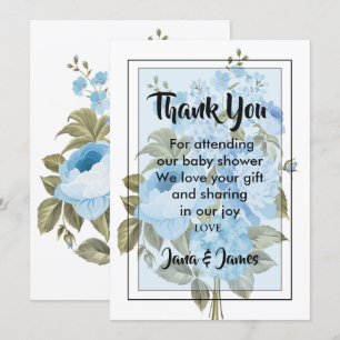 Convite Obrigado floral azul clássico Chic