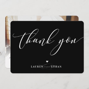 Convite OBRIGADO, foto de casamento elegante caligrafia