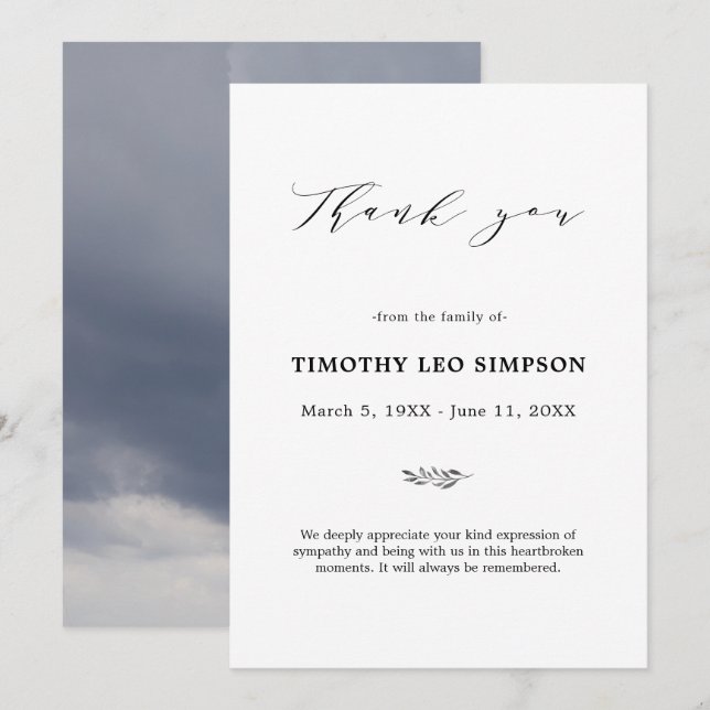 Convite Obrigado Funeral Cloudy Simpatiy Grief Card (Frente/Verso)