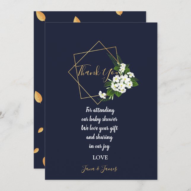 Convite Obrigado Geométrico do Marinho Elegante Clássico (Frente/Verso)