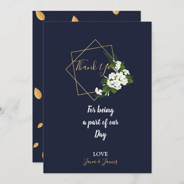 Convite Obrigado Geométrico do Marinho Elegante Clássico (Frente/Verso)