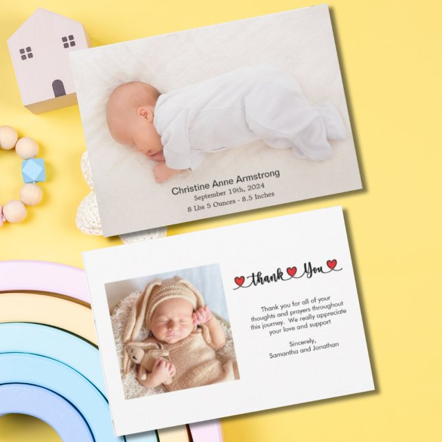 Convite Obrigado Hearts Nome Birth Announement Card (Criador carregado)