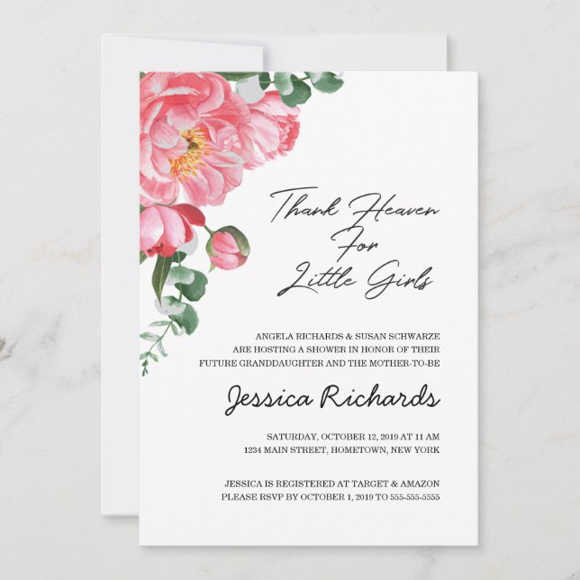 Convite Obrigado Heaven for Little Girls Chá Invitation (Frente)