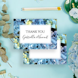 Convite Obrigado liso do casamento floral azul do