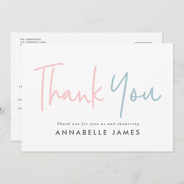 Convite obrigado na moda de tipografia azul-gêmeo (Frente/Verso)