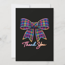 Convite Obrigado Neon Tartan Bow Padrão Escocês Brilhante