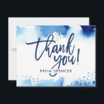 Convite OBRIGADO OBSERVE marinho azul-aquarela com letra m<br><div class="desc">pelo kat massard >> kat@simplysweetPAPERIE.com << Uma maneira simples e na moda de dizer obrigado para o seu convidado para assistir ao BAR do seu filho MITZVAH Setup como modelo é simples você adicionar seus próprios detalhes ou clicar no botão personalizar e você pode adicionar ou alterar texto, fontes, tamanhos...</div>