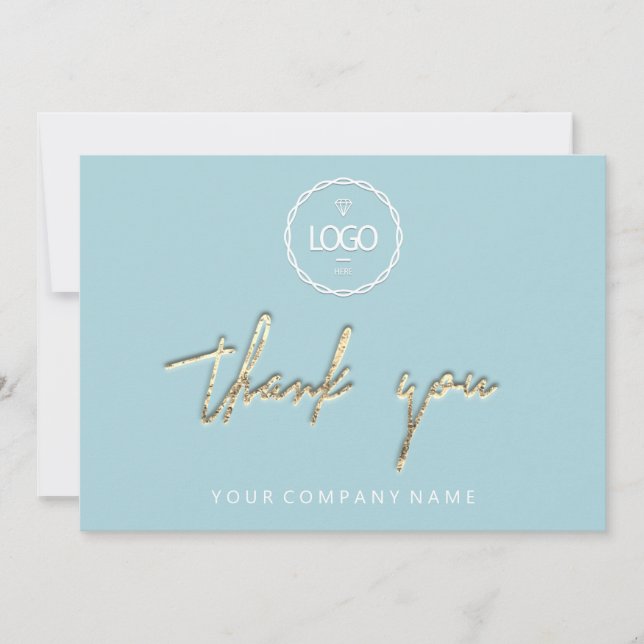 Convite Obrigado Ouro Script De Logotipo Comercial Aqua (Frente)