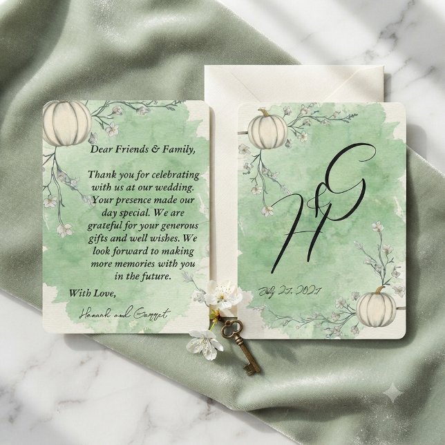 Convite Obrigado pelo casamento abóbora verde rústico (Criador carregado)