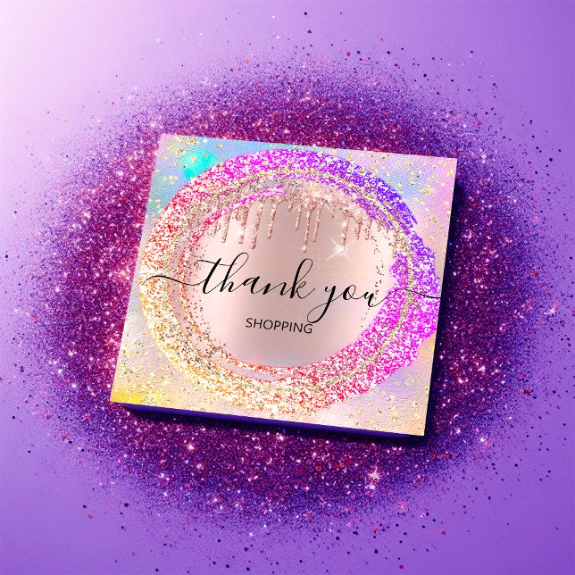 Convite Obrigado Por Comprar A Holografia Rosa Brilhante (Thank You Shopping Glitter Pink Holograph Invitation)
