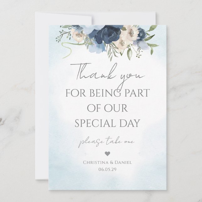 Convite Obrigado por Fazer Parte do Nosso Dia Floral Azul (Frente)