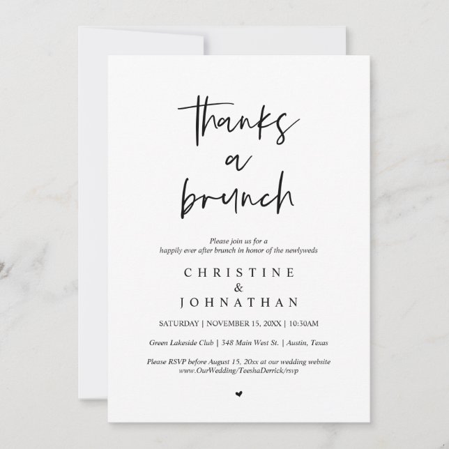 Convite Obrigado por um brunch, celebração pós-casamento (Frente)