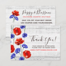 Convite Obrigado Red Poppy & Cornflower Rusly Wood Card
