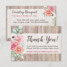 Convite Obrigado, Russo Wood Country Farmhouse Rosa Card