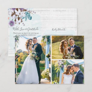 Convite Obrigado Southern Cotton 3-Photo Wedding Card