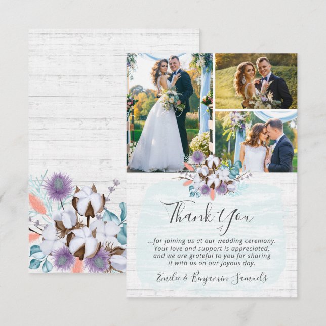 Convite Obrigado Southern Cotton Country Wedding Card (Frente/Verso)