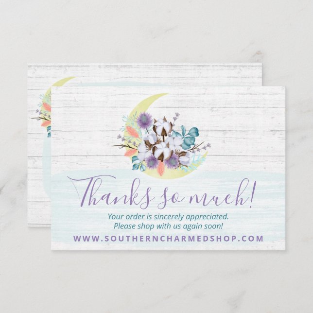 Convite Obrigado Southern Floral Cotton Moon Rustic Card (Frente/Verso)