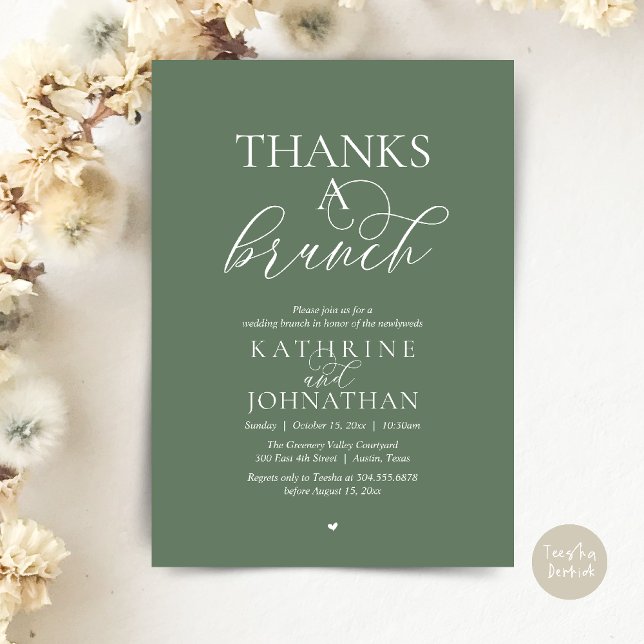 Convite Obrigado Um Brunch, Casamento Moderno e Elegante (Thanks A Brunch, Modern Classy Wedding Invitation Card in Sage Green)