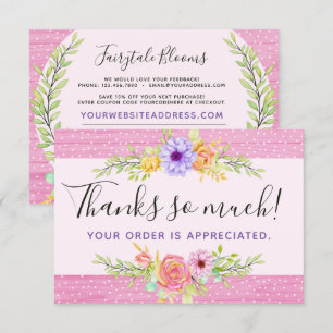 Convite Obrigado Whimsical Floral Rosa Russo Wood Card