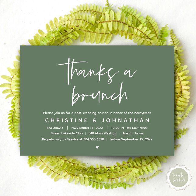 Convite Obrigados A Brunch, Celebração de Casamento Poste  (Thanks a brunch, The Morning After, post wedding celebration invitation card, PDF, Greenery sage )