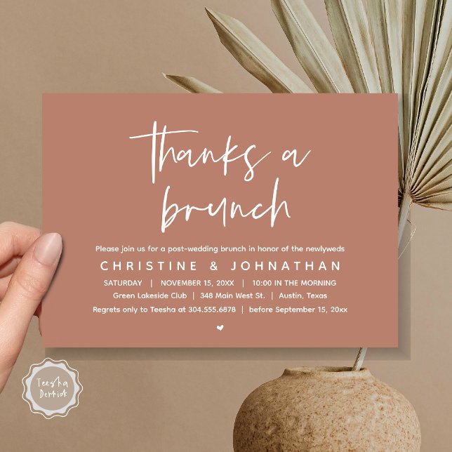 Convite Obrigados A Brunch, Celebração de Casamento Poste  (Thanks a brunch, The Morning After, post wedding celebration invitation card, PDF, Terracotta Brown)