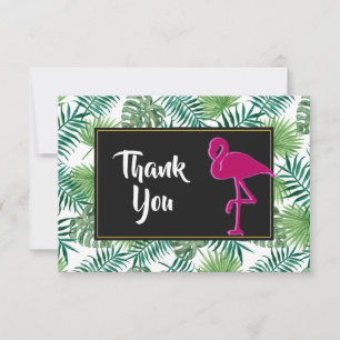 Convite Obrigados de Folhas Tropicais e Flamingo Rosa