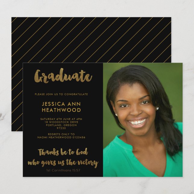 Convite Obrigados Sejam a Deus Festa de formatura de Fotos (Frente/Verso)