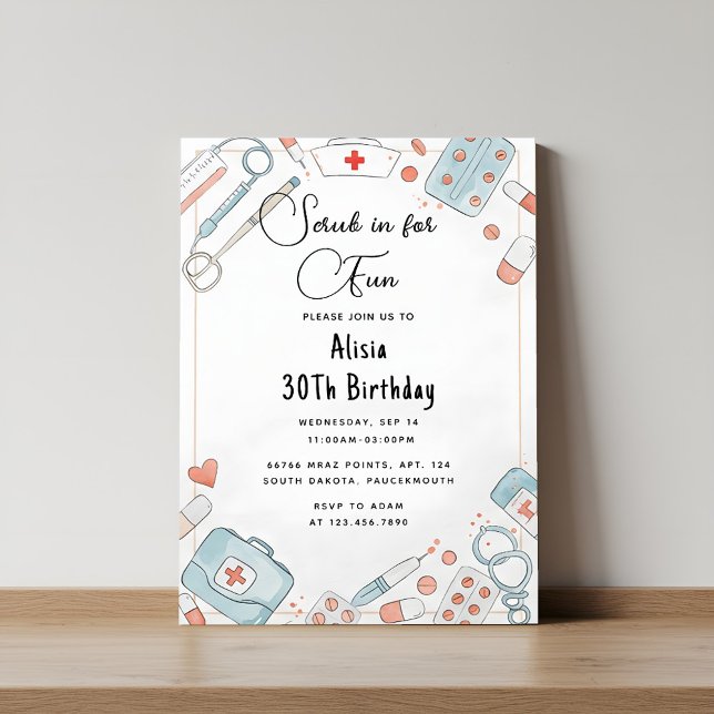 Convite Obter aniversário de 30 anos Rn para Enfermeira Re (Criador carregado)