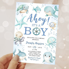 Convite Ocean Ahoy It's A Boy Blue Sea Baby Shower