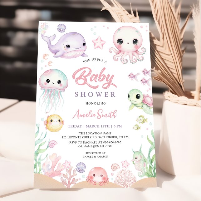 Convite Ocean Animal Baby Shower (Criador carregado)