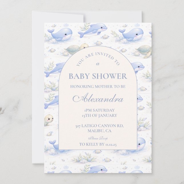 Convite Ocean Animals Arch Elegant Baby Shower (Frente)