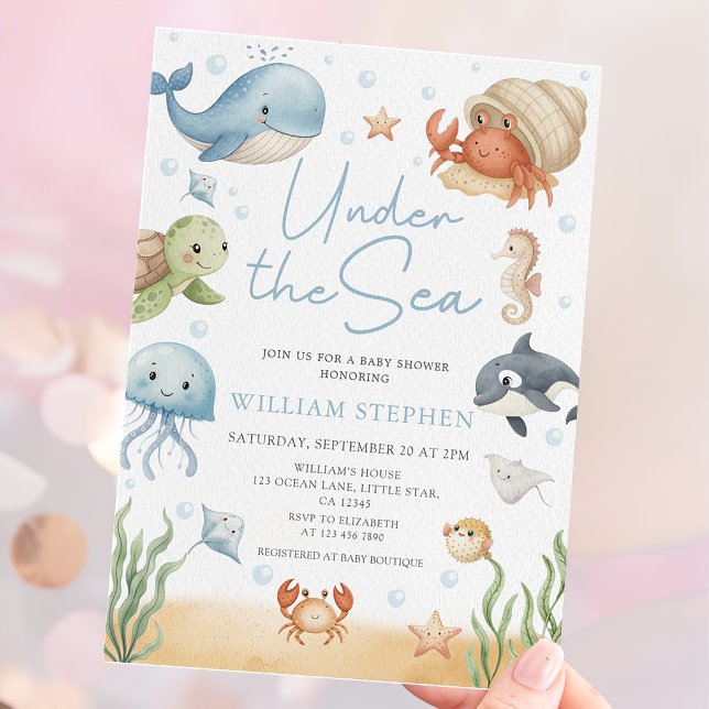 Convite Ocean Animals Under The Sea Baby Shower (Criador carregado)