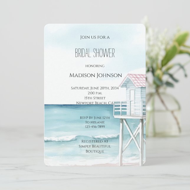 Convite Ocean Beach Coastal Bridal Shower (Em pé/Frente)