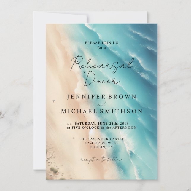 Convite Ocean Beach Dual Side Watercolor Wedding (Frente)