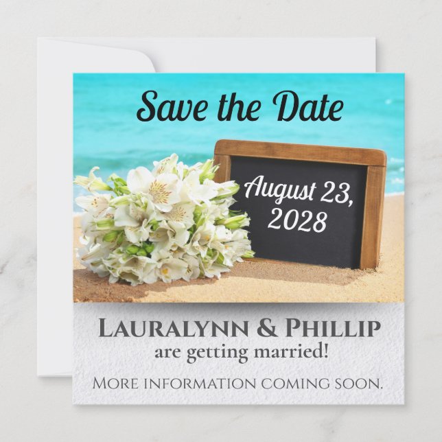 Convite Ocean Beach Salvar o Casamento de Data (Frente)