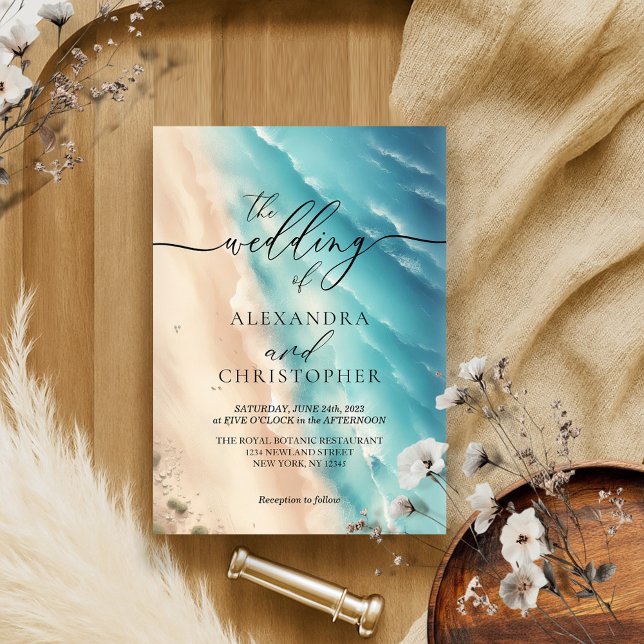 Convite Ocean Beach Watercolor Summer Signature (Criador carregado)