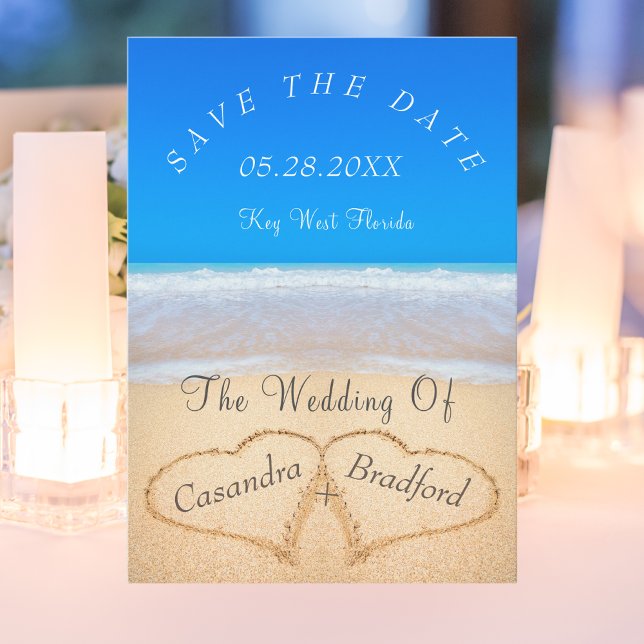 Convite Ocean Blue Beach Wedding 2 Hearts in the Sand (Criador carregado)