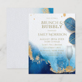 Convite Ocean Blue e Dourado Agate Brunch e Bubble