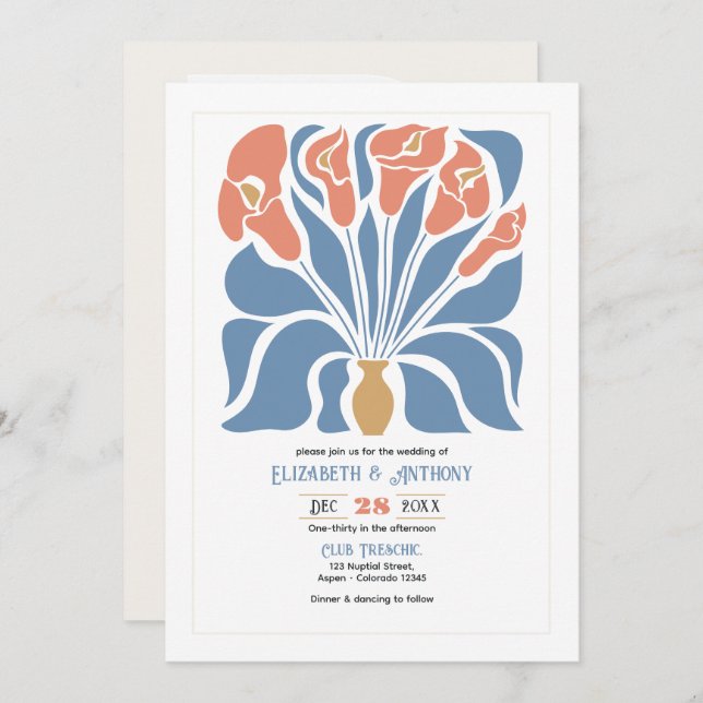 Convite Ocean & Coral Sand Abstract Floral Boho Wedding (Frente/Verso)