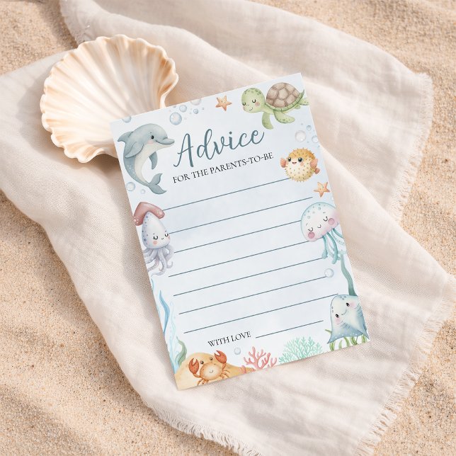 Convite Ocean Creatures Baby Shower Advice Card (Criador carregado)