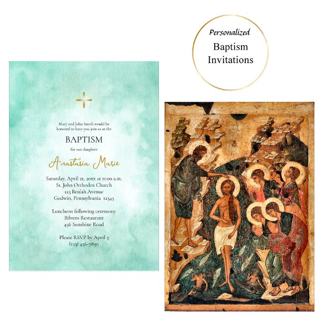 Convite Ocean Foam Orthodox Christian Baptism (Criador carregado)